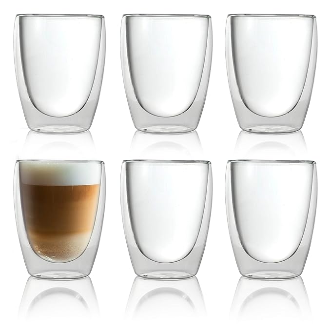 Caffé Italia Torino 6 x 250 ml Doppelwandige Gläser - Thermogläser für Cappuccino Tee Heiß- und Kaltgetränke - spülmaschineng