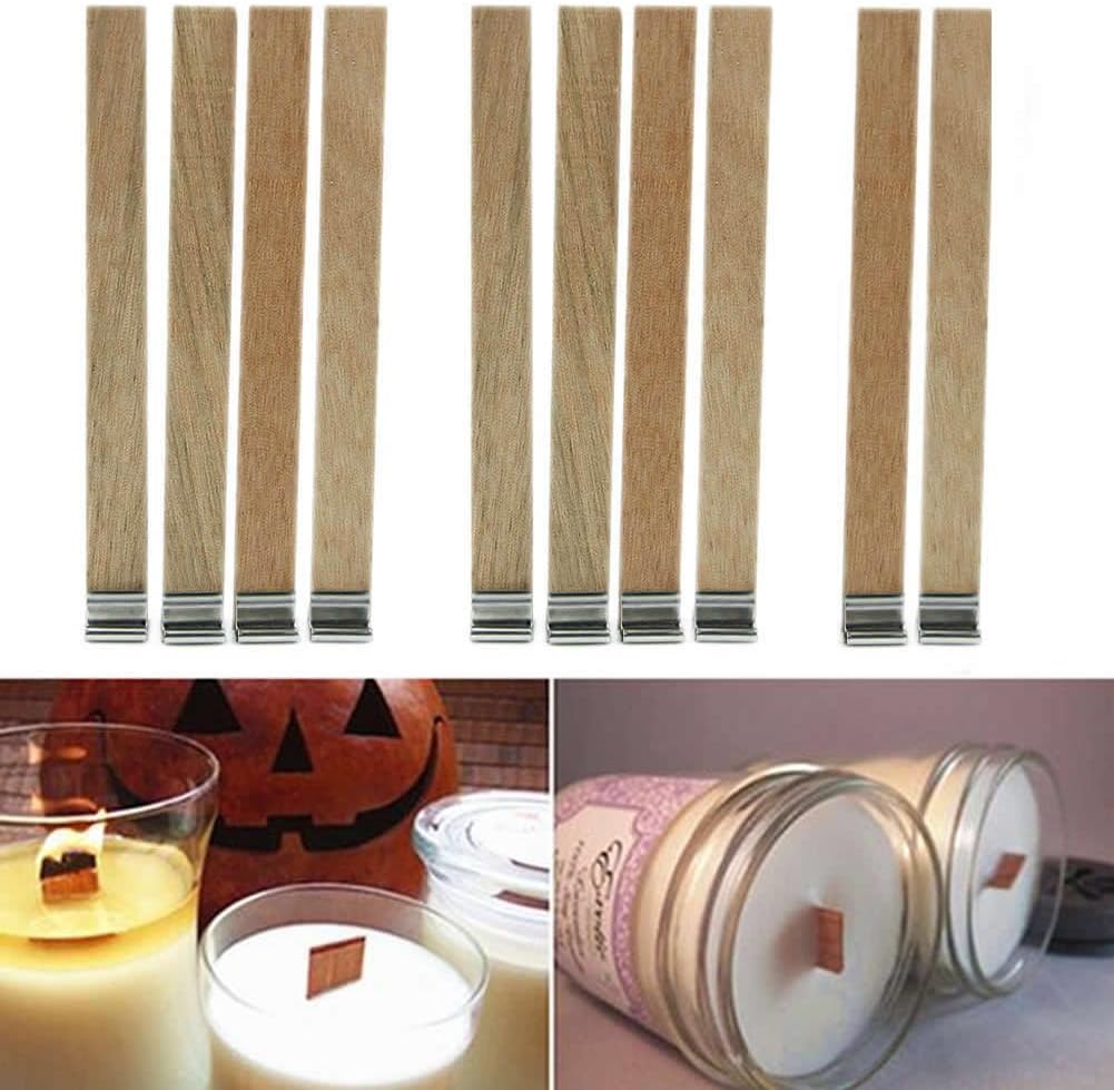 Kangnicce 10Pcs Candle Wood Wick with Sustainer Tab Candle Making Supply 3 Sizes New (12.5mm x 150mm)