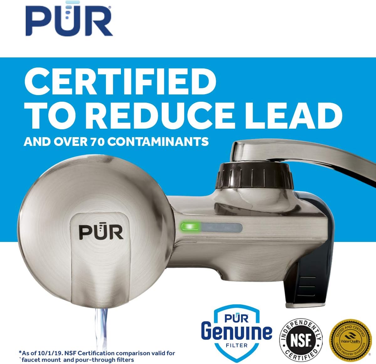 PUR PFM450S Faucet Water Filtration System, Horizontal, Stainless Steel - - 
