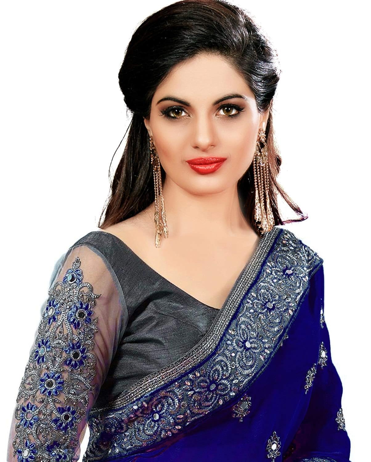 panash trends women's heavy embroidery work satin chiffon net saree