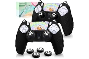 SIKEMAY Cute Cat Paw PS5 Controller Skin, PS5 Cover Case Anti-Slip PS5 Accessories Silicone Skin Protective Controller Grip for PlayStation 5 with 2 Thumb Grip Caps and 1 Sticker (Black)