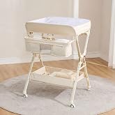 Maydolly Changing Table，Portable Diaper Changing Station, Foldable Baby Changing Table,Compact Nursery Diaper Changing Table for Baby，Adjustable Height，Mobile on Wheels (Beige)