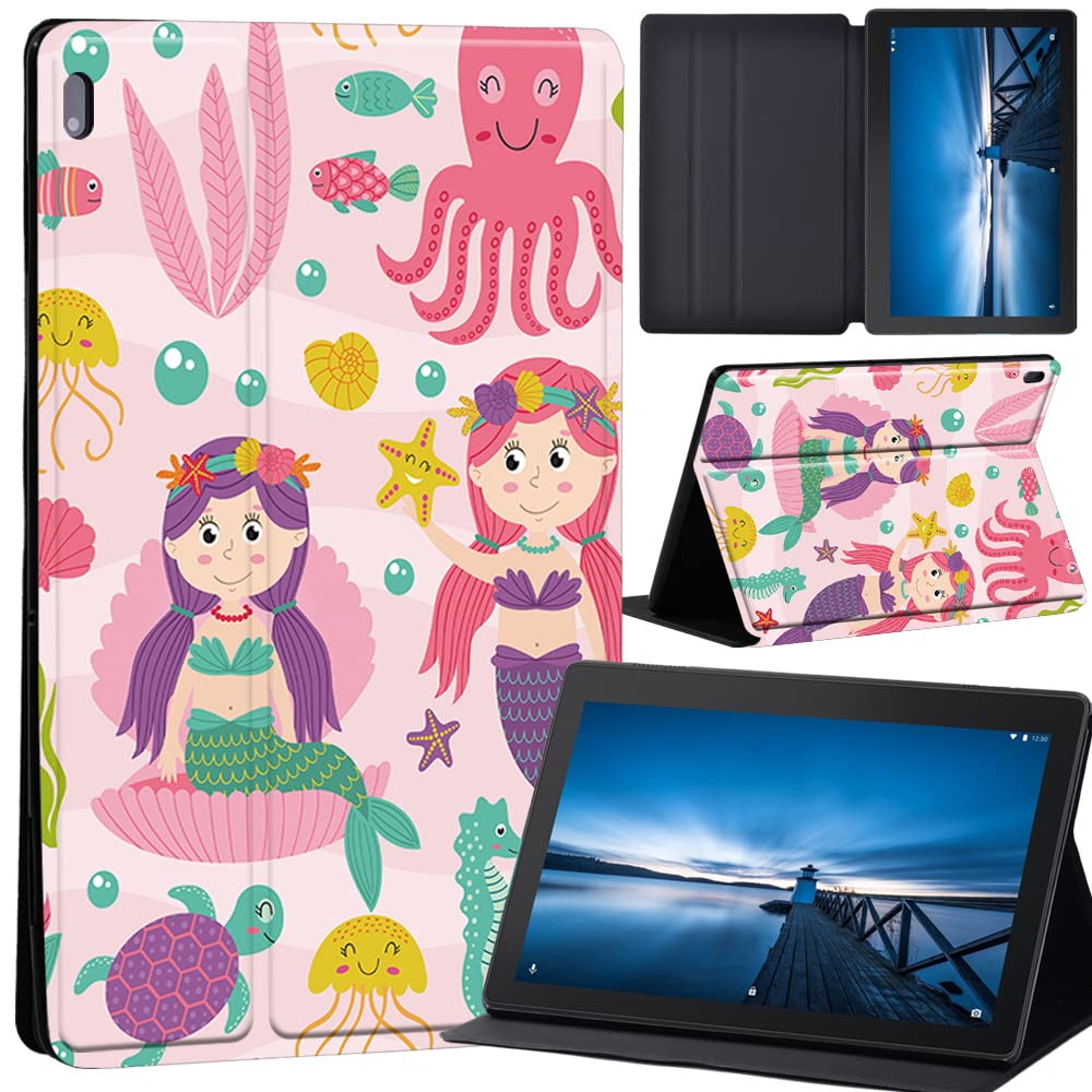 Cartoon Case for Lenovo Tab M10 TB-X605F/ TB-X605L/ TB-X505F/ TB-X505L - Leather Tri-Fold Stand Cover Case for Lenovo Tab M10 10.1-Inch Tablet (mermaid)