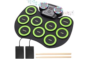 ROCKSOCKI Electronic Drum Set 9Pads with LED Lights, Bluetooth Electronic Drum, Roll-Up Drum Pad, Built-in Dual Speakers, Headphone, Holiday Birthday Gift for Kids Adults