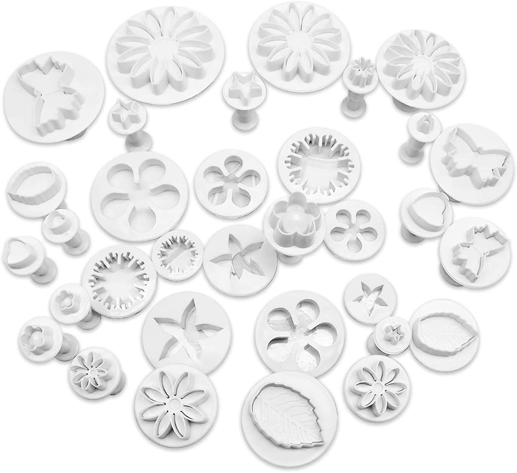 Aoliandatong 33 Pcs Baking Mold Tools Fondant Plunger Cutters, Cake Cookie Cutter for DIY Cookies Cake Decorating Tools, Heart Flower Leaf Butterfly Star Daisy Shape DIY Decorating Mold