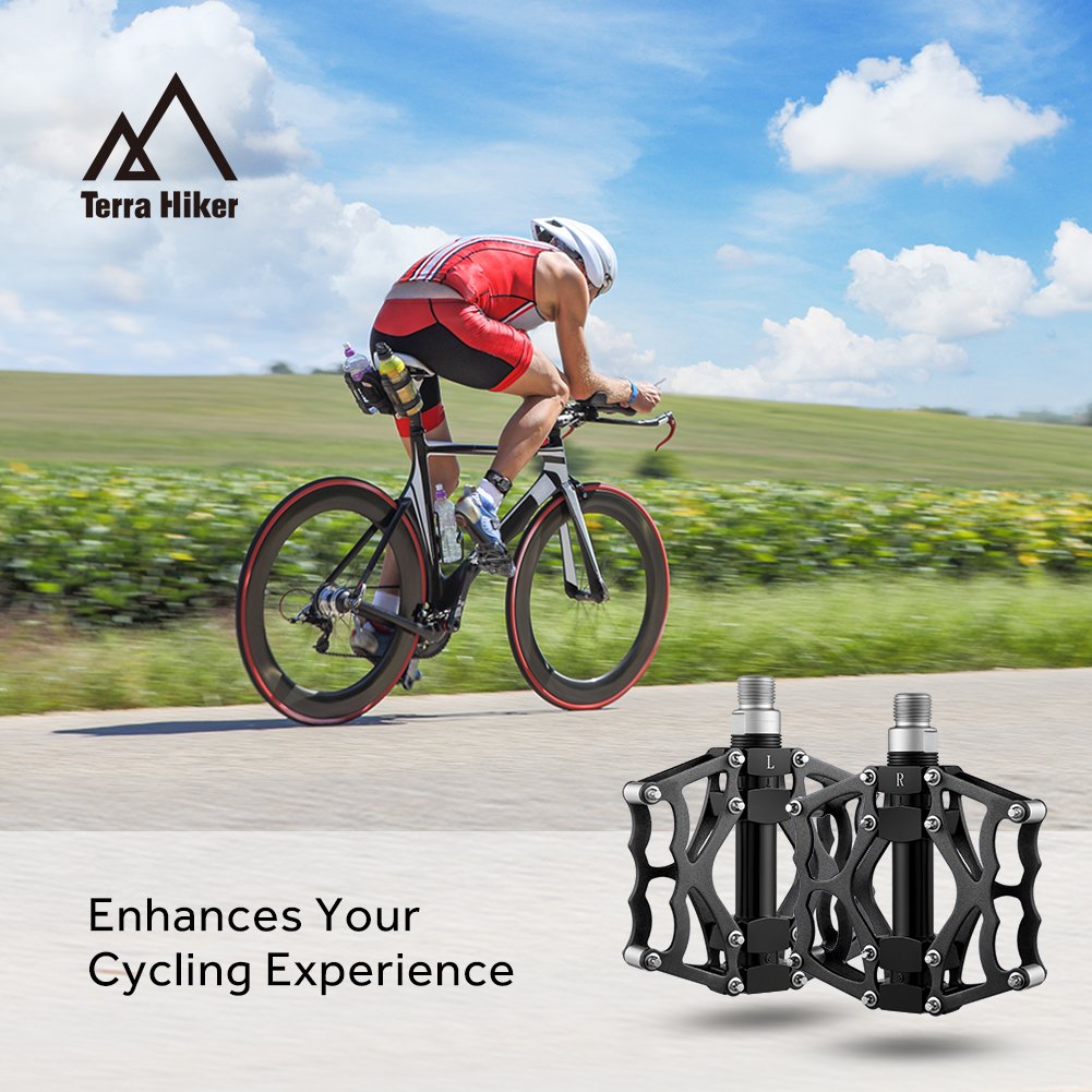 Terra Hiker New Pédales Vélo Route VTT BMX MTB, Pédales Plates en Alliage Aluminium à Double Roulement Scellé 9/16\