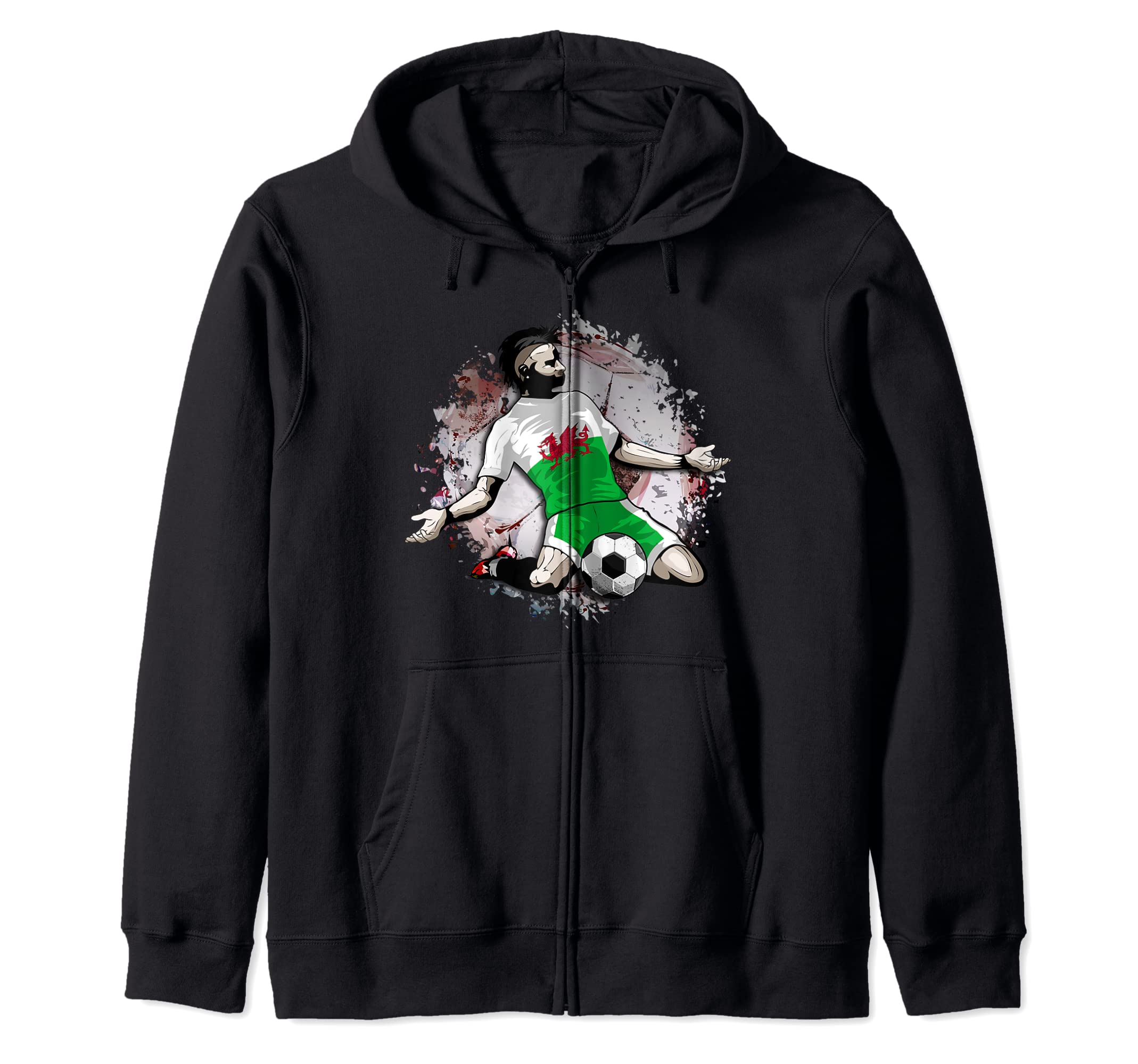 Wales Soccer Welsh National Flag Proud Football Lovers Art Zip Hoodie