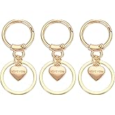 PATIKIL Round Spring Snap Hooks, 3 Pcs Swivel Ring Clip Keychain Zinc Alloy Trigger O Rings Buckle with Heart Pendants for Purse Handbag DIY Accessory, Light Gold