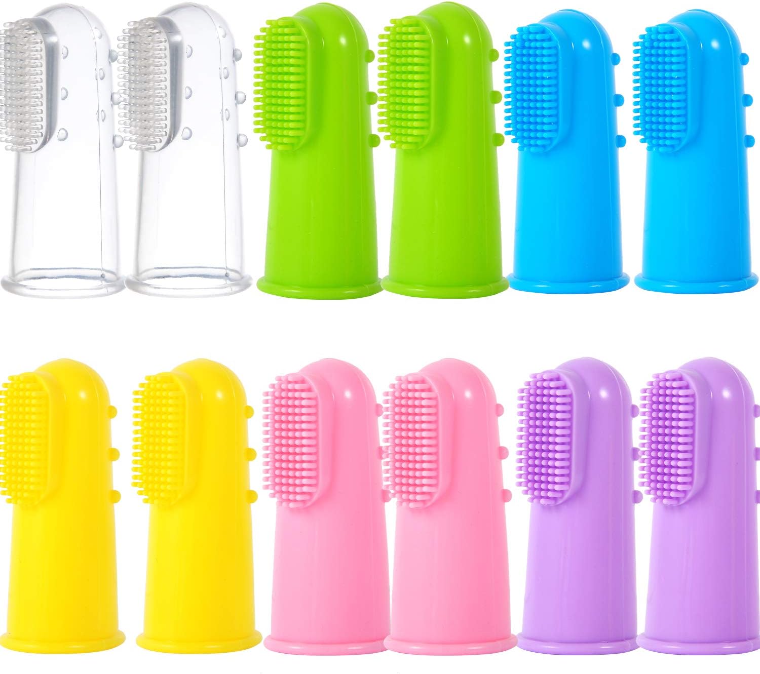 Berolle 12 Pieces 6 Colors Pet Finger Toothbrushes Silicone Pet