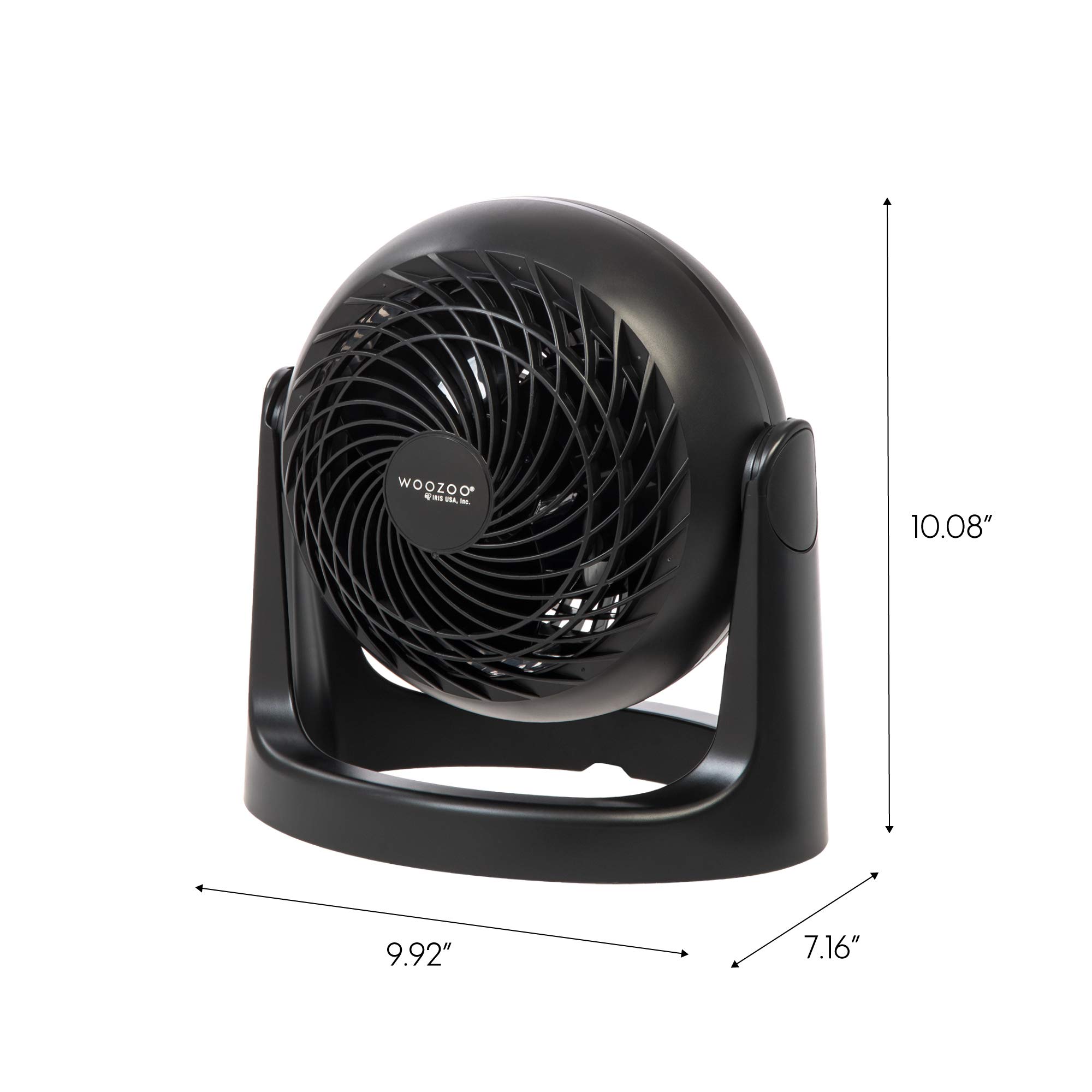 IRIS USA WOOZOO Desk Fan, Air Circulator, 3 Speeds, 52ft Max Air Distance, 360° Adjustable Tilt, 30 db Quiet Motor, Fan for Bedroom, Office, Dorm, Medium, Black
