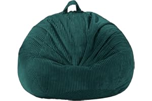 ZHENLIVES Large Stuffed Animal Storage Bean Bag Chair （No Filler）, 3 ft Giant Heavy Soft Corduroy Bean Bag Cover for Kids Teens & Adults，Round Fluffy Sofa for Home Living Room ，Green Chair