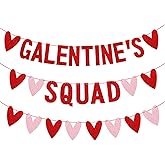 Glitter Galentines Squad Banner with Love Hearts - No DIY - Valentines Day Party Supplies, Women Girl Lady Galentines Day Decorations