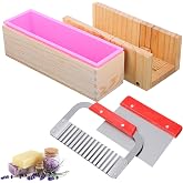 Soap Making Kit, Wooden Cutting Box and Inner Box with Silicone Mold, Stainless Steel Straight Cutter and Wavy Cutter for DIY Soap Making