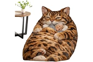 Plush Cat Print Envelope Sleeping Bag | 175x80cm Indoor Wearable Cat Sleeping Bags for Adult | Cute Animal Shaped Blanket| Wi