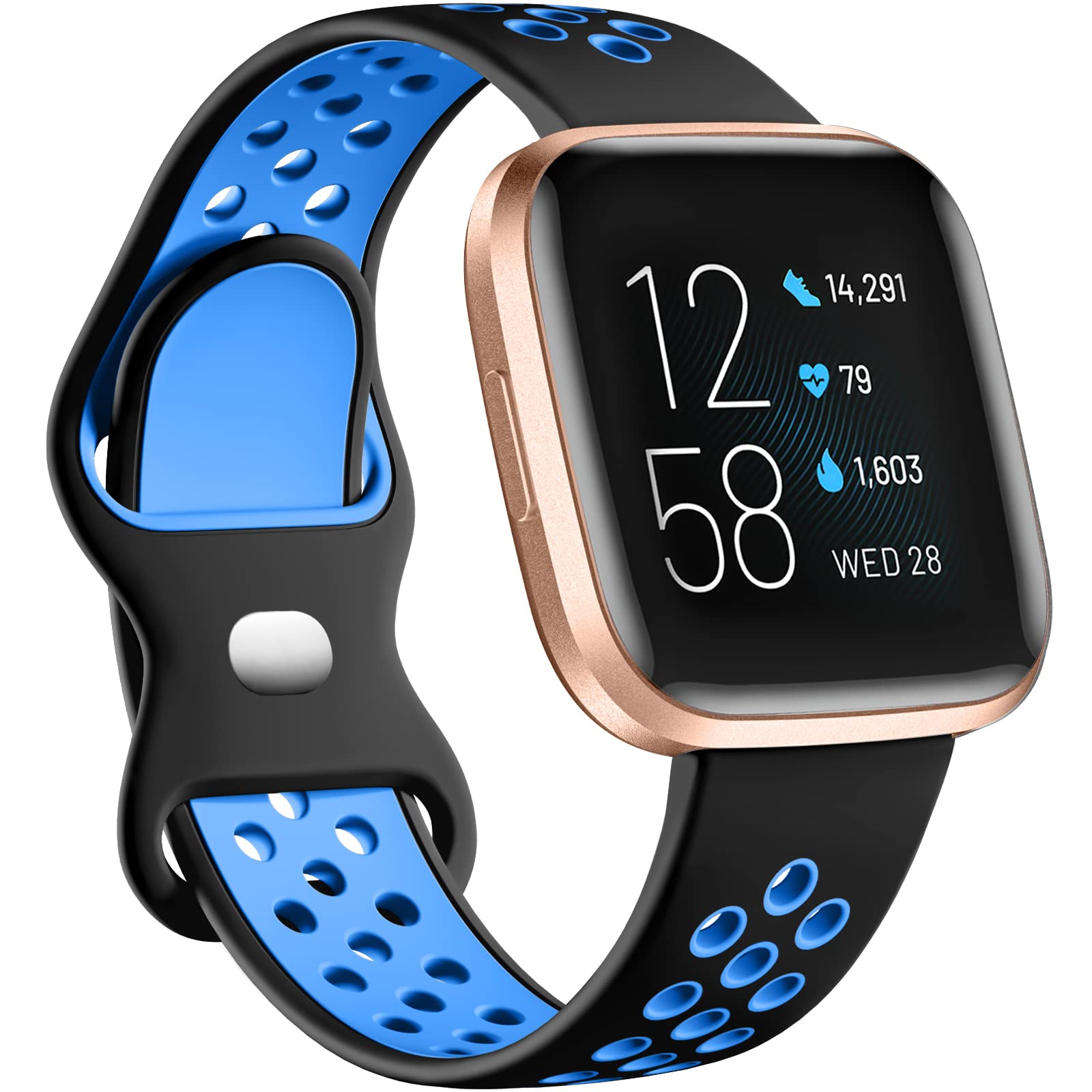 Dirrelo Strap Compatible with Fitbit Versa, Soft Silicone Sport Strap, Black/Blue