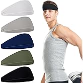 Sports Headbands for Men - 5pack Running Headband - Workout Bands - Moisture Wicking Headband for Running, Cycling, Yoga, Fitness(Unisex)
