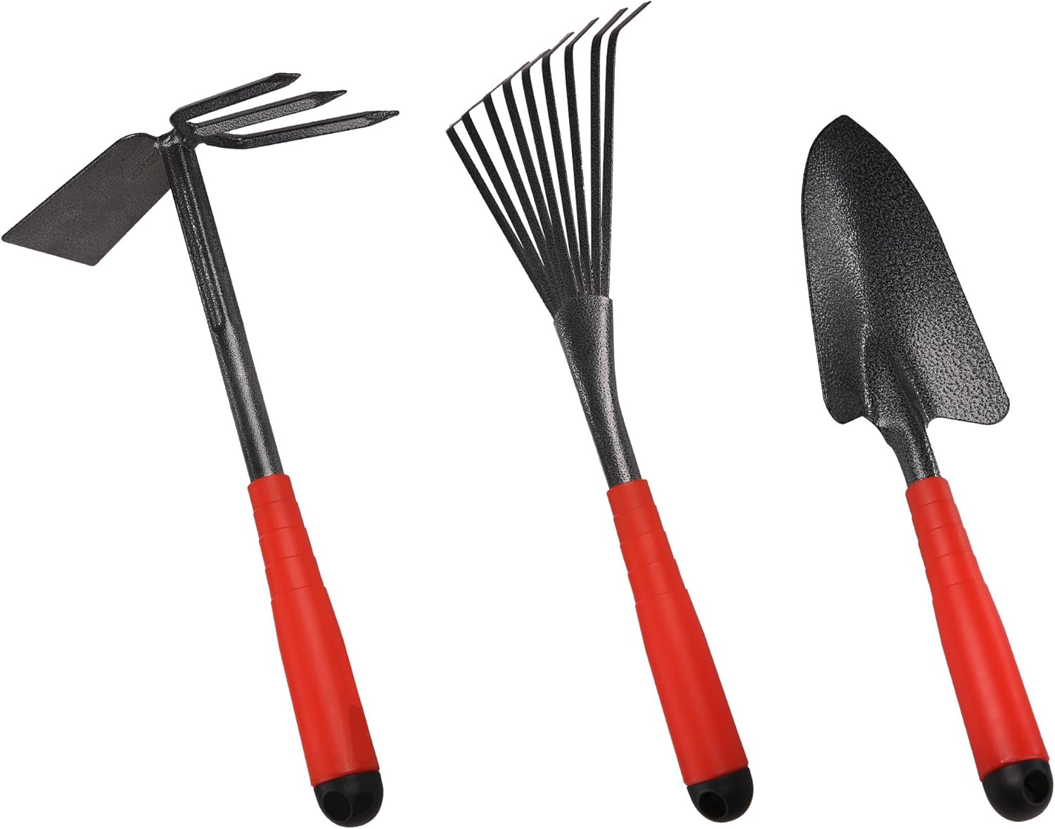 FLORA GUARD 6 Piece Garden Tool Sets - Including Trowel, 5-Teeth rake, 9-Teeth Leaf rake, Double Hoe 3 prongs, Cultivator, Weeder, Gardening Hand Tools with High Carbon Steel Heads : Garden & Outdoor