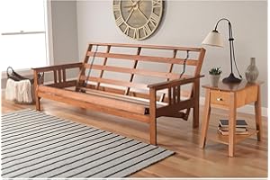 HomeStock Asian Allure Fusion Futon Wood Frame Classic Style with Mission Style Arms with Solid Pattern with Foldable Feature for Lounge Room with Tight Back Full Frame Without Drawers/Barbados