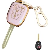 QIXIUBIA for Toyota Key Fob Cover Smart Key with Keychain Fits for Toyota Camry Corolla Rav4 Tacoma Highlander Avalon Venza (4-Button-Pink)