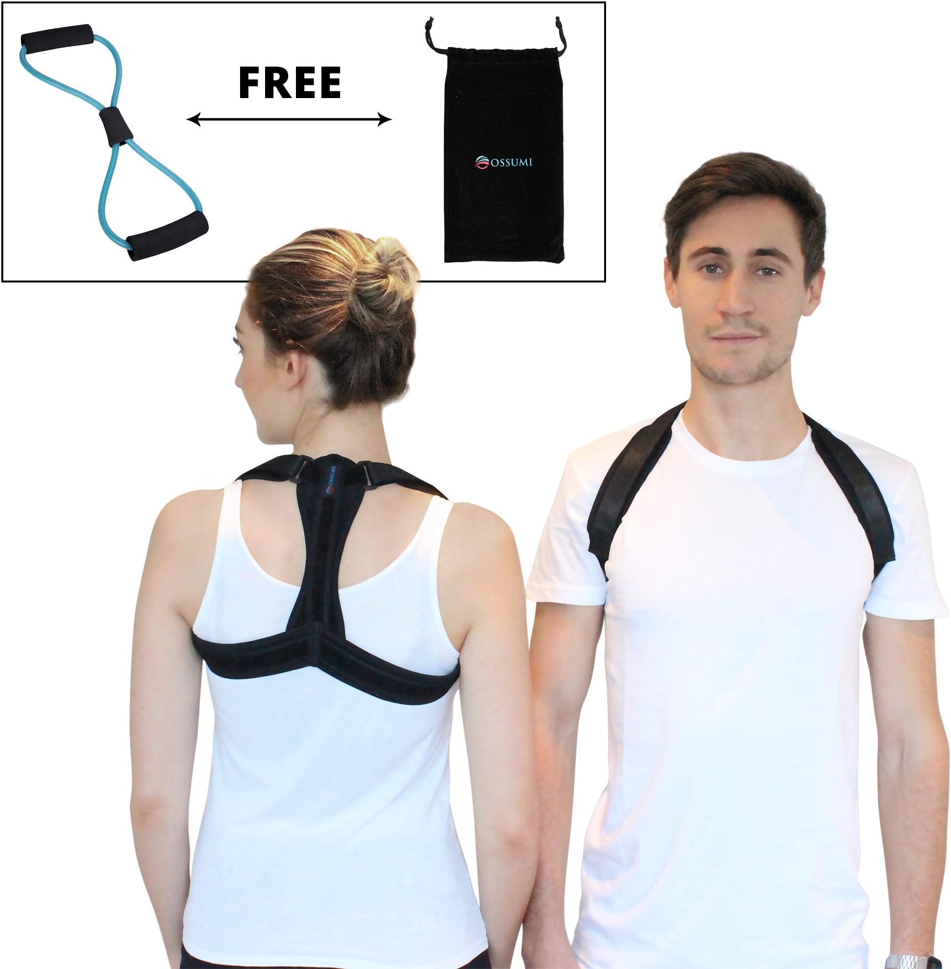 Ossumi Slouch Corrector, Round Shoulder Corrector & Back Straightener To Relieve Back Shoulder & Neck Pain | By Providing Gentle & Comfortable Back Brace Posture Correction