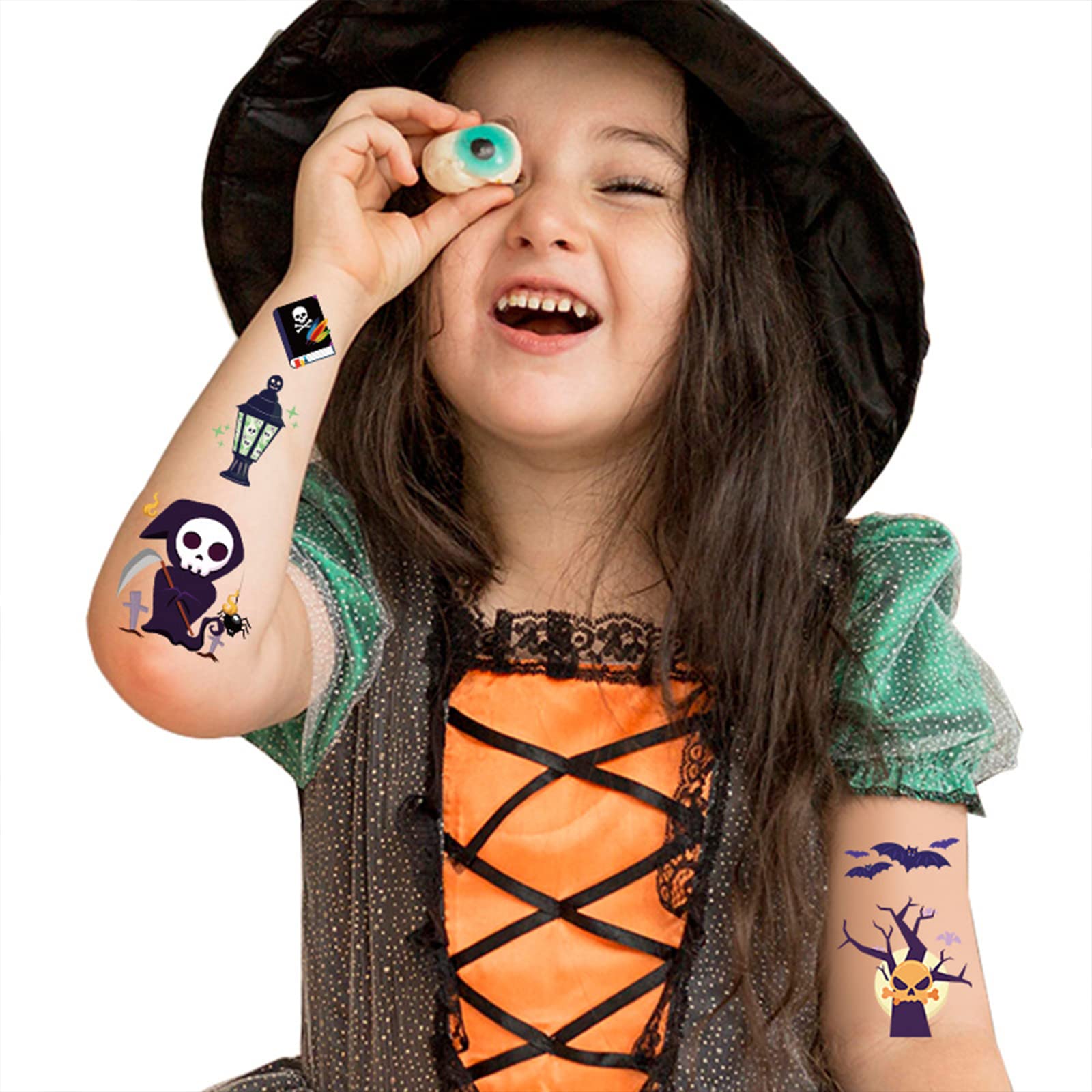 Luminous Halloween Tattoo Stickers Glitter Temporary Tattoos Halloween Fluorescent Stickers Removable Glow in The Dark Window Sticker Decal for Cosplay Party Carnival