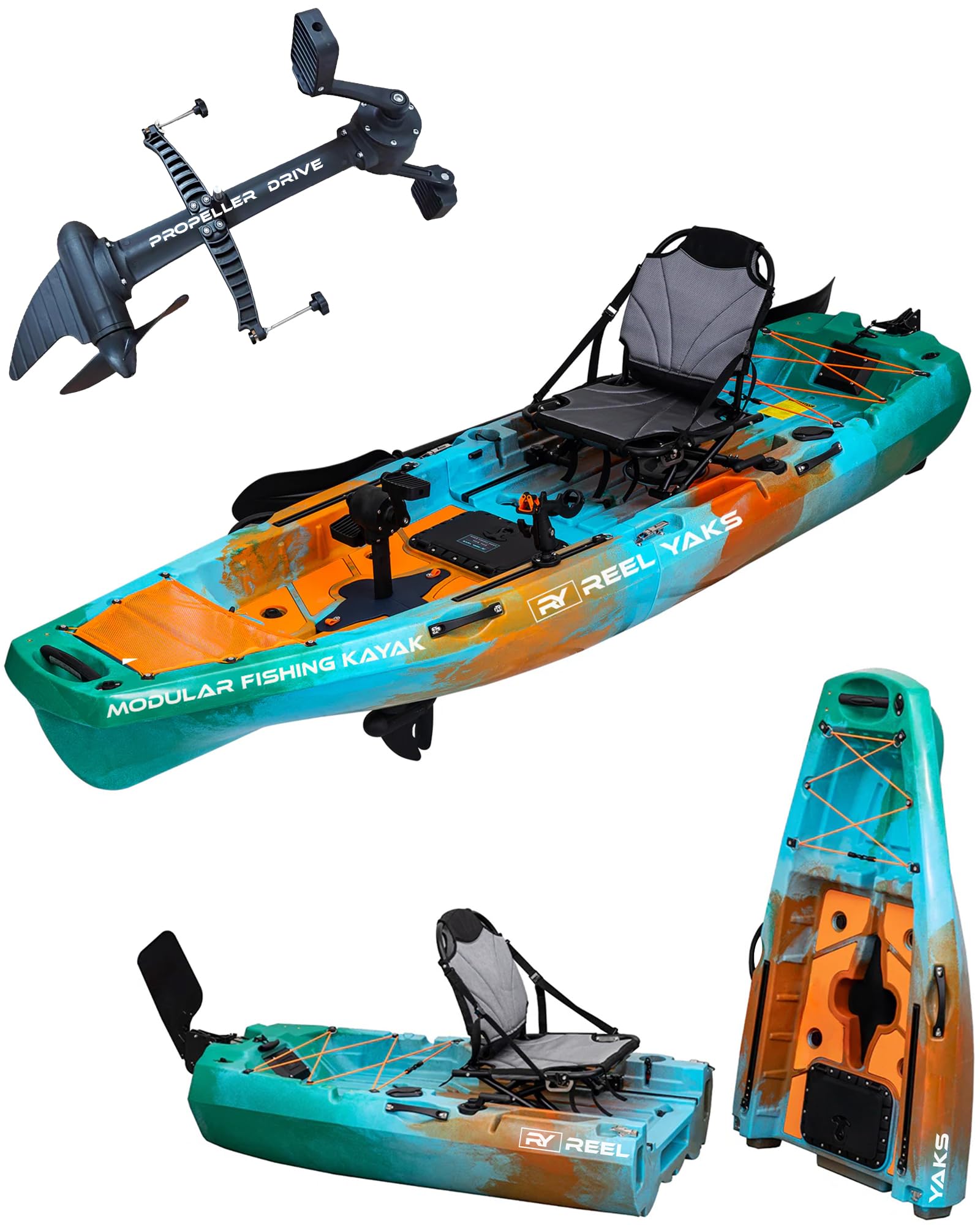 Photo 1 of Reel Yaks Radar Modular Fishing Kayak - Propeller Drive, 9.5ft, 400 lbs Capacity, Sunrise - Pedal Fishing Kayaks for Adults & Youth, Sit on Top, Compact Storage, Lightweight, Durable, Easy Transport