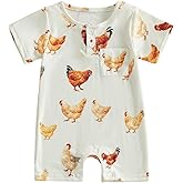 Xnqiwq Newborn Baby Boy Farm Clothes Animal Chicken Onesie Short Sleeve Romper Jumpsuit Infant Summer Western Outfit