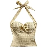 Floerns Women's Y2k Twist Knot Halter Front Tank Top Backless Summer Going Out Crop Top