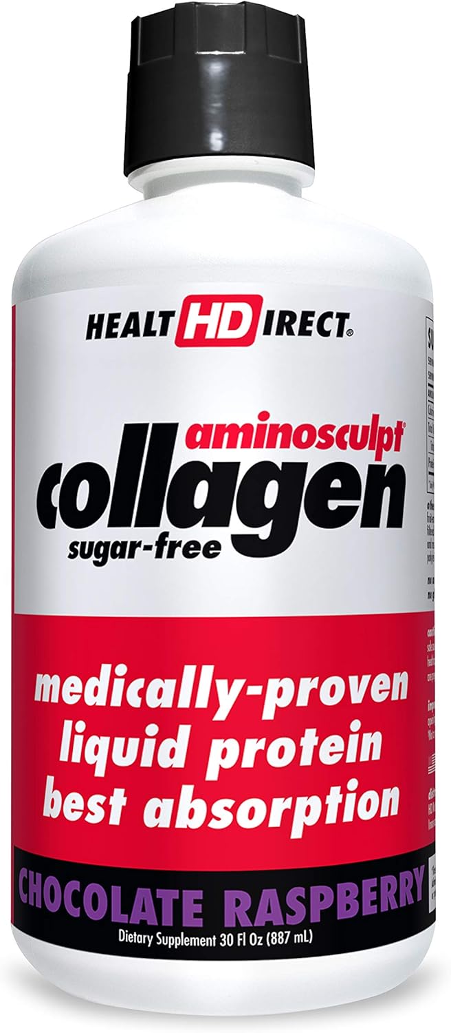 Medical-Grade Liquid Collagen Supplement | AminoSculpt Sugar-Free | 30 Fl Oz | Chocolate Raspberry | Burn Fat | Recovery | Good for Joints, Bones, and Sleep | Better Hair, Skin and Nails