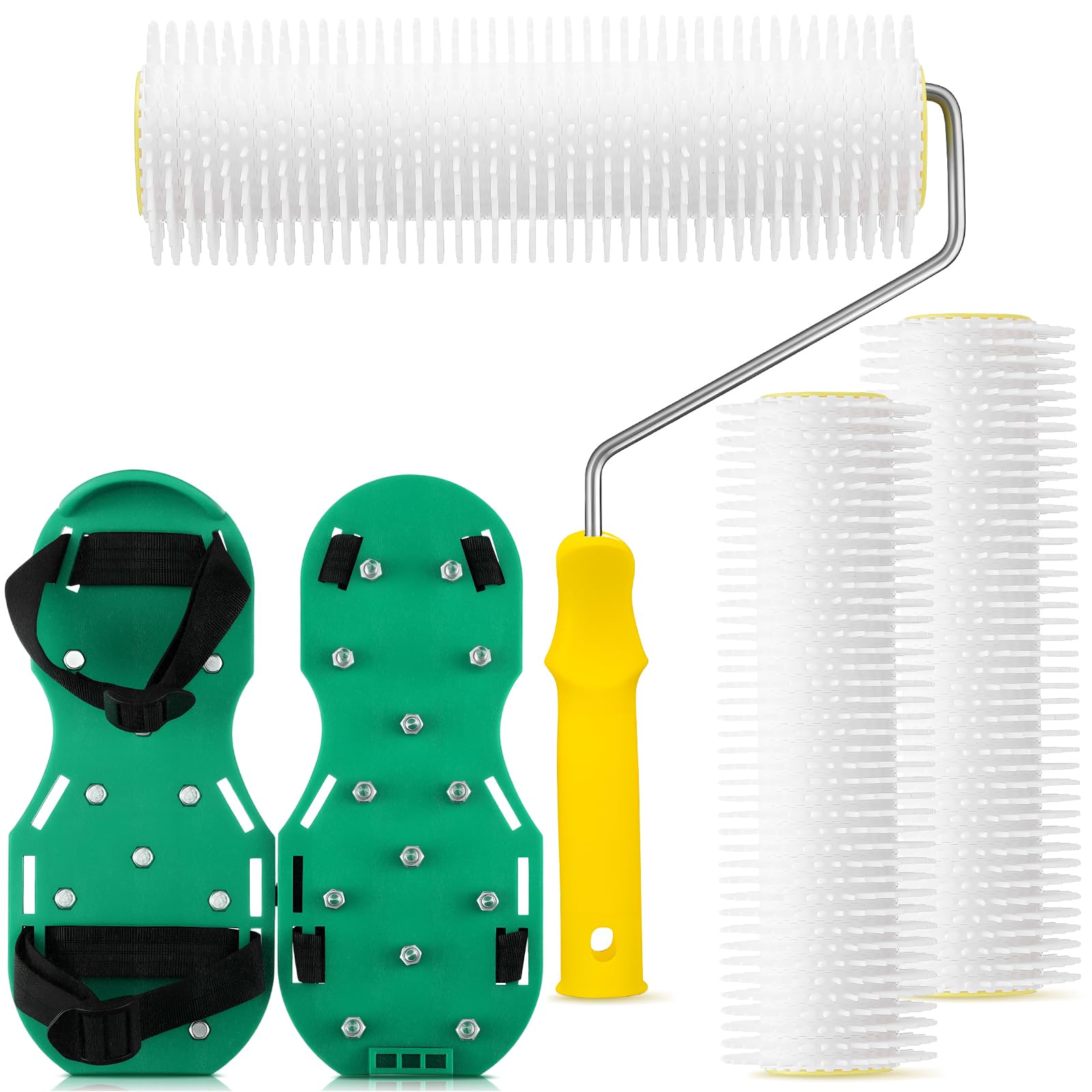 Photo 1 of Leumoi 9 Inch Screed Spiked Roller 3 Self Leveling Concrete Epoxy Roller Spike Shoes for Epoxy Flooring Cement Floor Leveling Tools(Yellow)