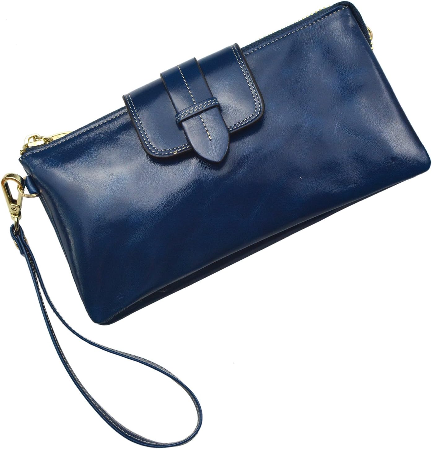 Bveyzi Women's Leather Smartphone Wristlet Clutch Wallet with Shoulder Strap