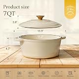 OVERMONT Enamelled Cast Iron Round Casserole 28cm 7QT Cream Lid Pot view 3