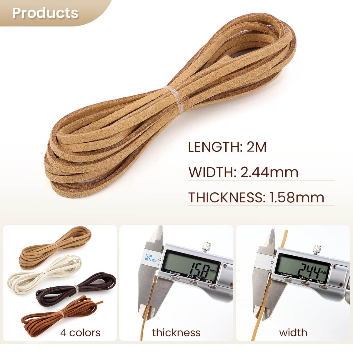 Tenalleys Leather String Suede Cord Leather Cords Rope String for Jewelry Making Necklace Bracelet Art Crafts Beading (4 Colors,3mm x 2.2 Yard)