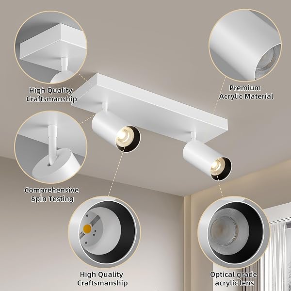 SPOTLIGHT INDOOR CEILING LED LIGHT,2 LIGHTS 40W MODERN SPOT LIGHT FIXTURES 4000K WHITE ACCENT 300°ADJUSTABLE PICTURE PAINTING FOR LIVING ROOM BEDROOM HALLWAY GALLERY FLUSH MOUNT DIRECTIONAL LIGHTING