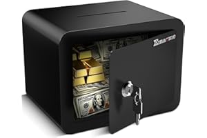 EMASME Mini Safe Small Safe Box Money Safe Small Safes for Home Dorm Mini Safes for Kids Safety Box for Cash Documents Kids Lock Box with Key Black (0.23 Cubic Feet)