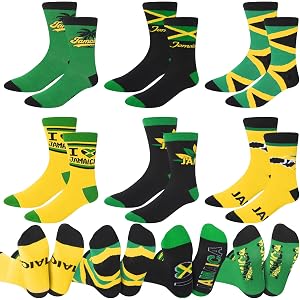 MinFyberd 6/12Pcs Jamaican Flag Socks for Men Women Patriotic Sock Jamaica Pattern Novelty Sock Gifts Holiday Party Favors