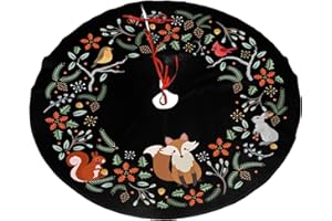 FREEHOTU Forest Wreath Christmas Animal Fox Cute Santa and Snowman Dolls Design Christmas Tree Skirt Gorgeous Xmas Tree Decoration Skirt