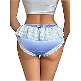 MakeMeChic Women's Lace Trim Satin Panties Ruffle Briefs Bow Front Cute Underwear
