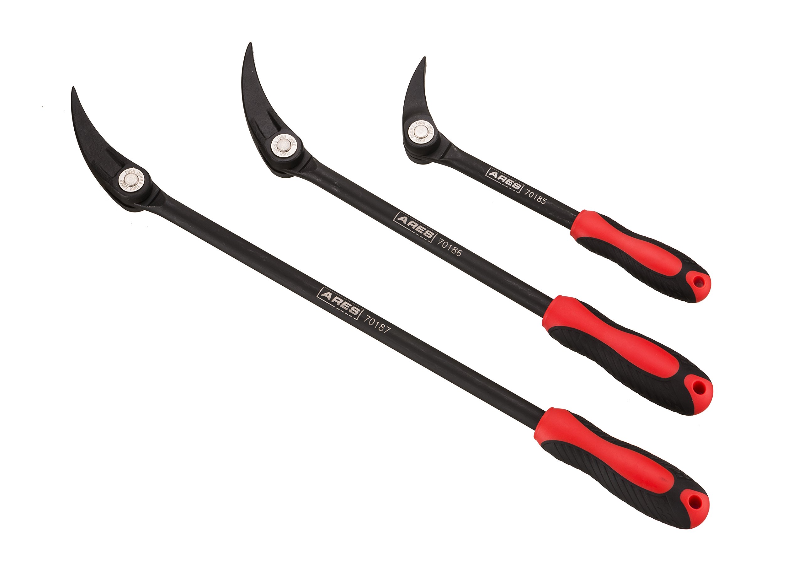 ARES 70184 | 3-Piece Indexable Pry Bar Set | 11-Position Adjustable Angle Pry Bars | High Strength Chrome Vanadium Steel | Includes 8-inch, 12-inch and 16-inch Indexable Pry Bars