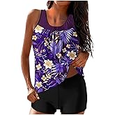 Tankini Swimsuits for Women,Swim Suits for Women 2026 Two Piece Blouson Swim Tank Top with Shorts Modest Bathing Suit