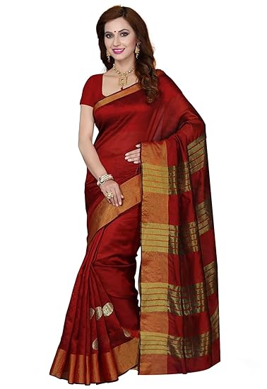 Poly Silk Saree With Blouse Piece(Ishinsrk-Buttared_Red Free Size)
