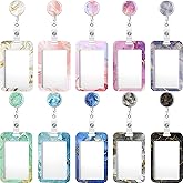 Geyoga 10 Set Badge Holder with Retractable Reel Retractable ID Badge Holders with Clip Name Key Card Back to School Supplies for Nurse Doctor Teacher Office Gift for Coworkers(Marble)