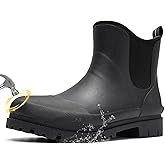FURUIAN Men's Steel Toe Rain Boots Ankle Rubber Work Boots Chelsea Rain Boots Waterproof Steel Toe Muck Boots Non Slip Construction Shoes for Agriculture, Industrial Working, Hunting