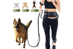 Heelay Hands Free Dog Leash for Medium and Large Dogs with Waist Belt Pouch, Dog Running Leash for Training Hiking Jogging Running Walking with Double Handle Bungee | Reflective Stitches Black