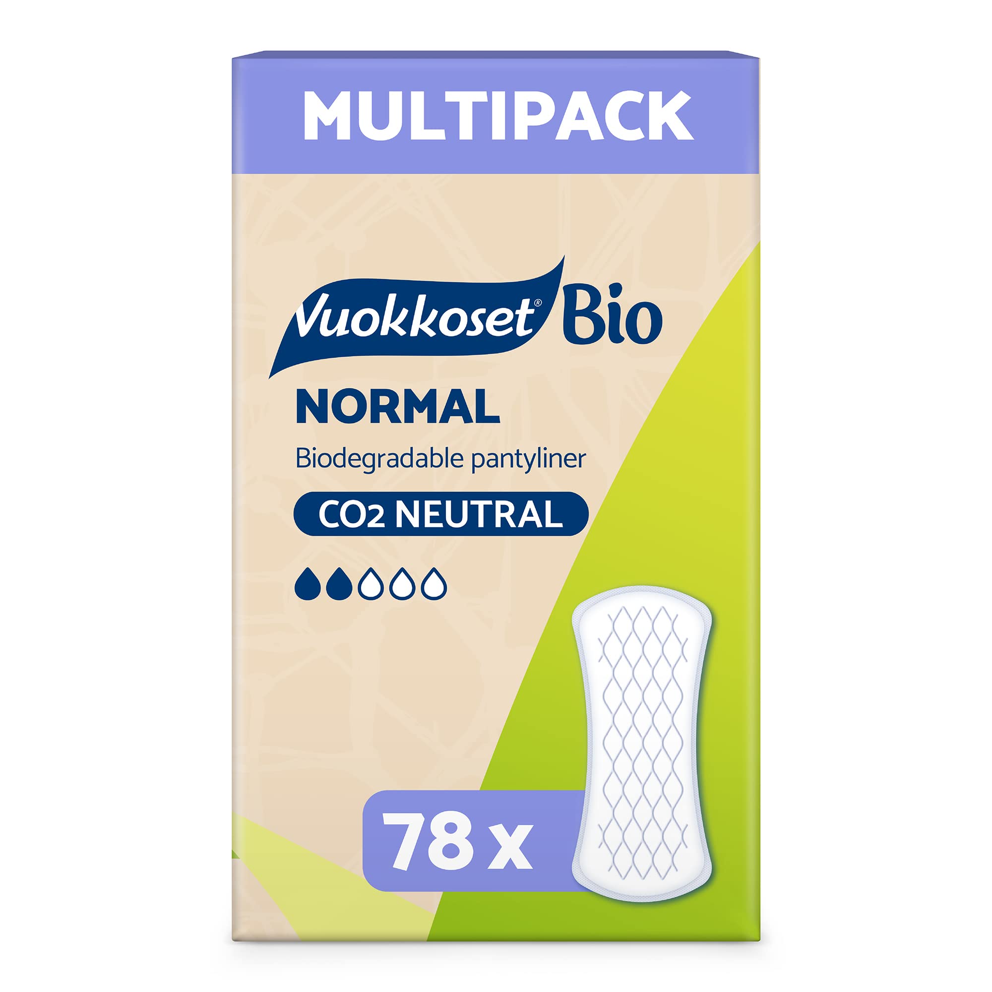 Vuokkoset Bio Eco Pantyliner - Biodegradable Thin 6.1 Inch Pantyliner Multipack 78 pcs for Sensitive Skin | Organic Cotton | Free of Dyes, Fragrances & Chlorine | Eco-Friendly, Absorbent Core |