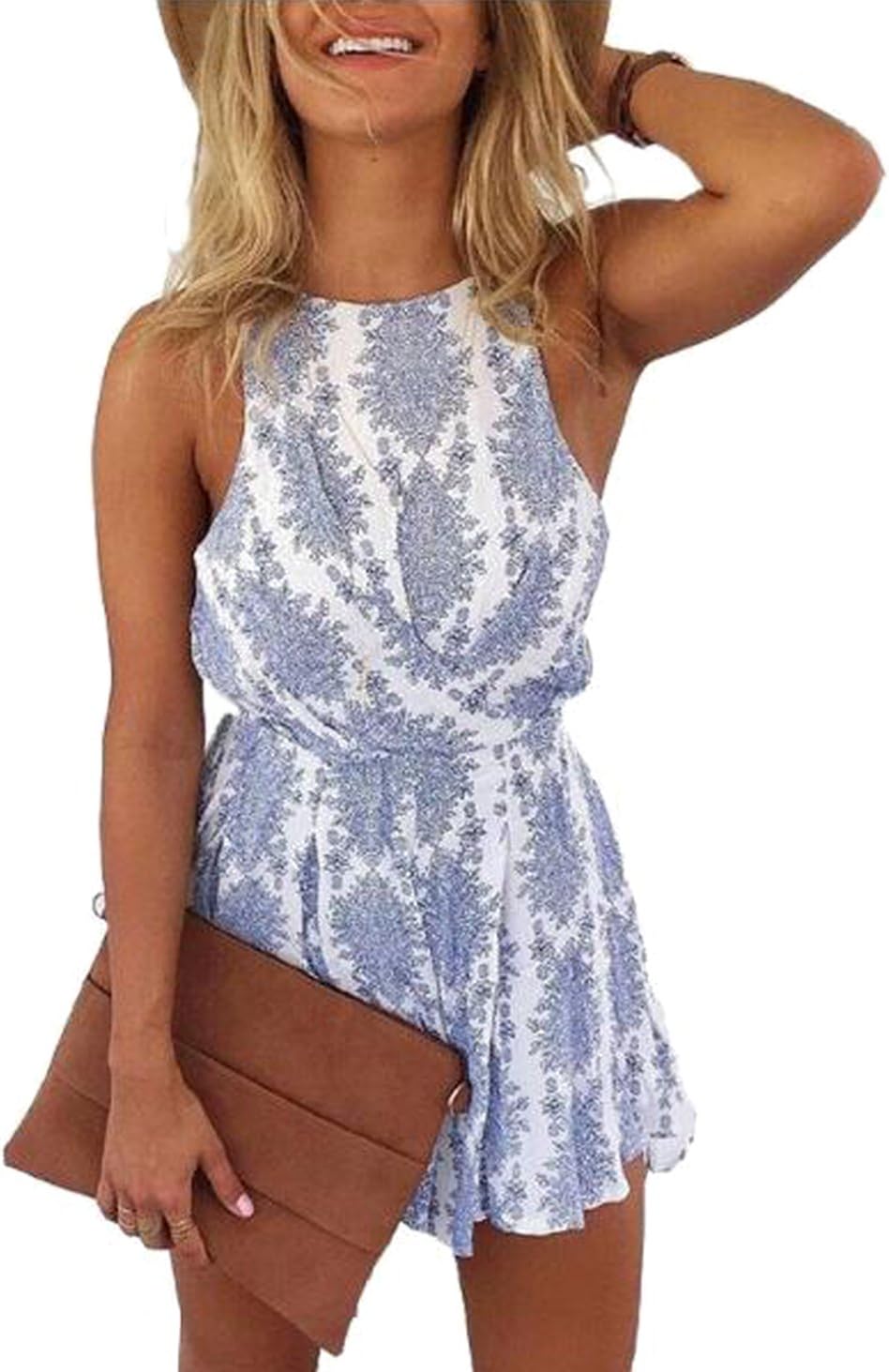 LUKYCILD Women Sexy Strap Backless Summer Beach Party Romper Jumpsuit