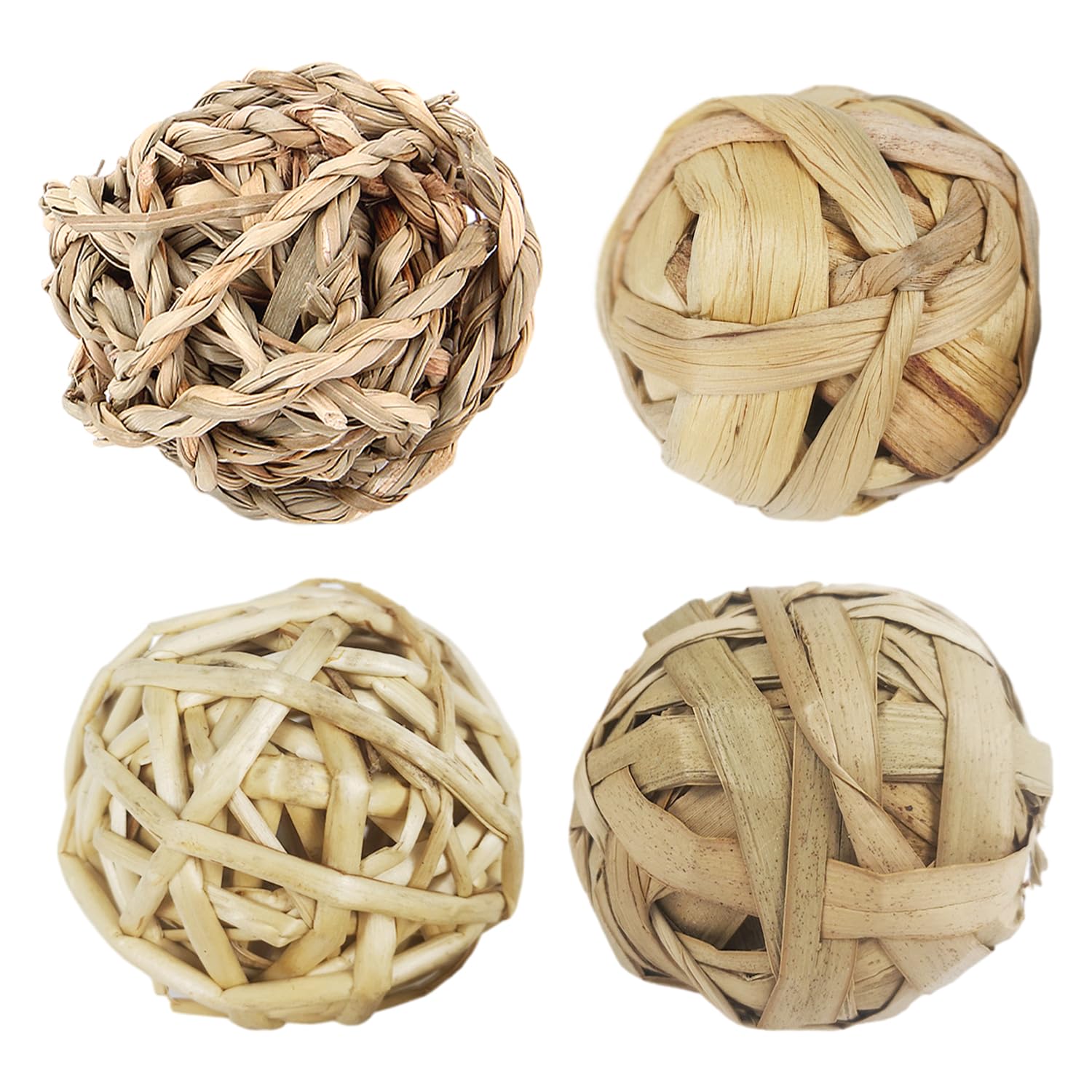 4-Pack Pet Toy Grass Balls, Handwoven Grass Balls, Pet Soothing Toys, Promote Chewing and Teeth Grinding, Suitable for Rabbits, Hamsters, Chinchillas, Guinea Pigs and Other Small Pets.