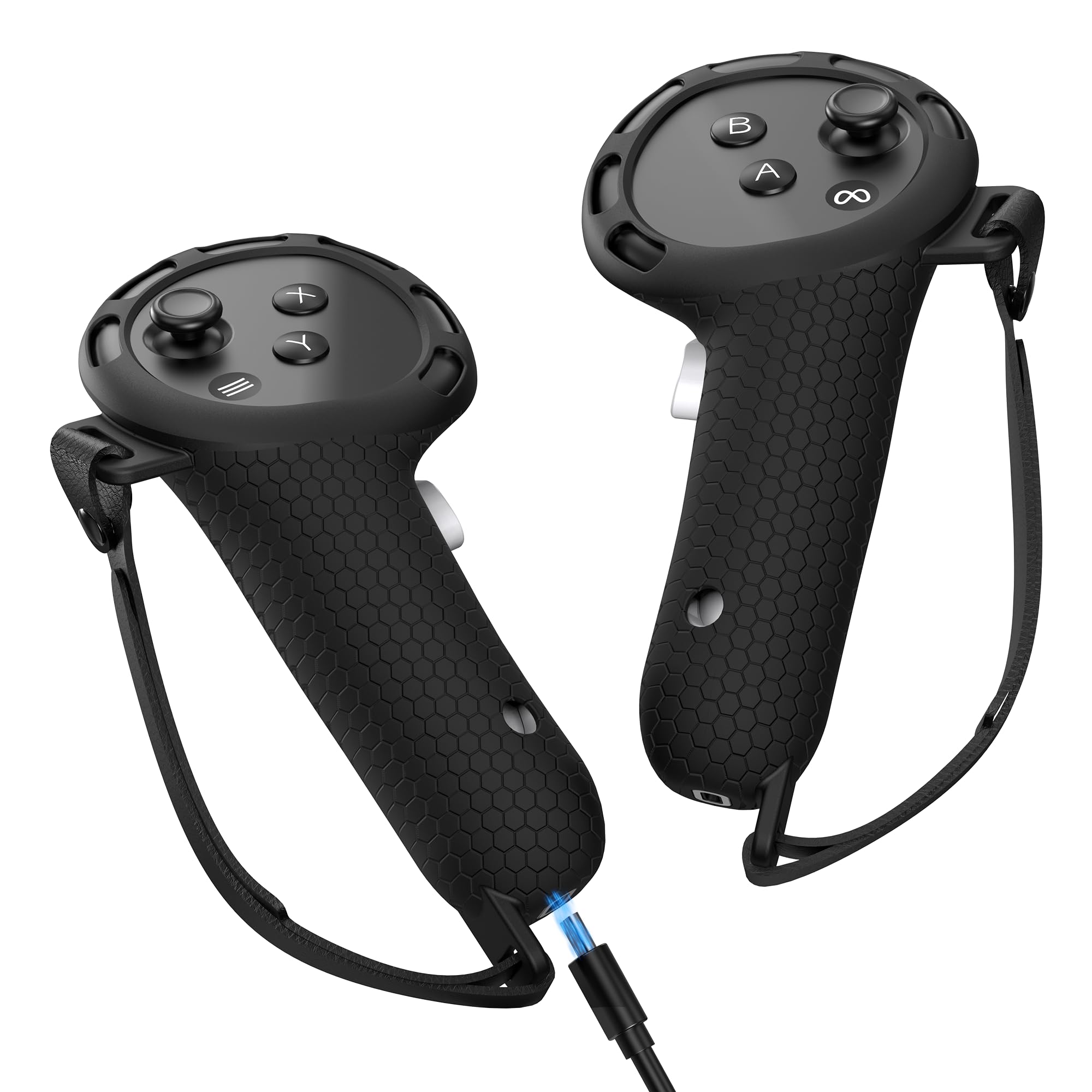 STARTRC GAMES Charging Controller Grip for Meta Quest 3/3s, Handle Battery Cover and Adjustable Knuckle Strap, Silicone Controller Grip with Rechargeable Batteries