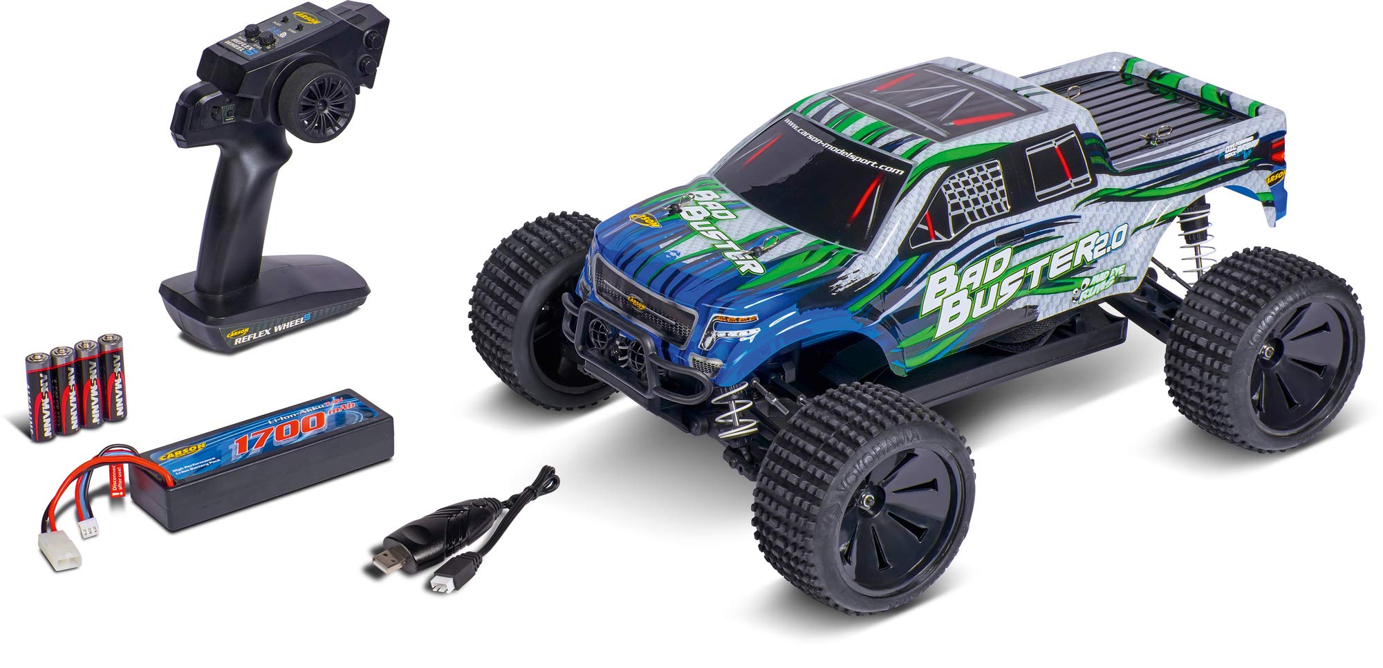 Carson 1:10 Bad Buster 2.0 4WD X10 2.4G 100% RTR Remote Control Car RC Vehicle with Batteries and Remote Control 2.4GHz