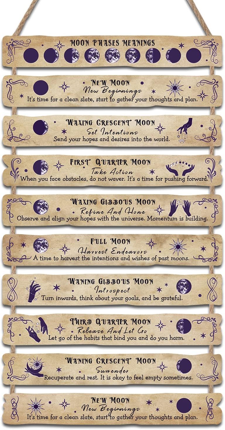 HPNIUB Moon Phase Plaque Wall Decor, Witchcraft Wall Art, Witchcraft Supplies, Celestial Home Decor Aesthetic,Gothic Kitchen Decor,Halloween Magic Poster, Witchy Room Decor (Moon) — image 1